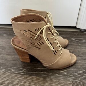 Peep toe lace up laser cut ankle booties